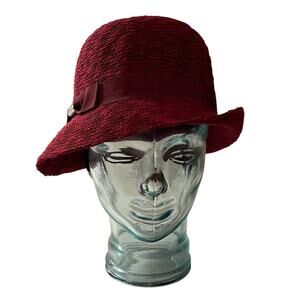 CollectionEighteen Cotton Blend Burgundy Knit Cloche Hat, Bow, OS